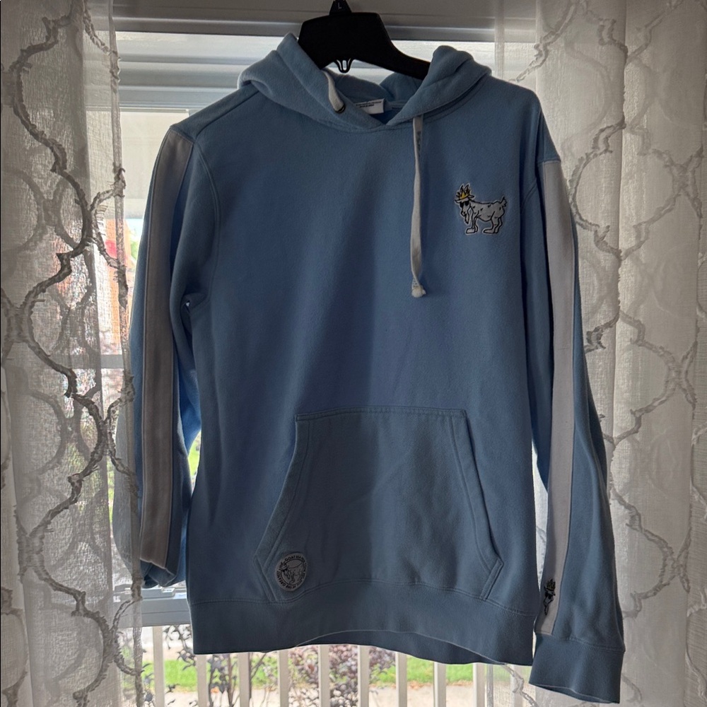 Men's Sky Blue Hoodie with Embroidered Patch Goat USA.